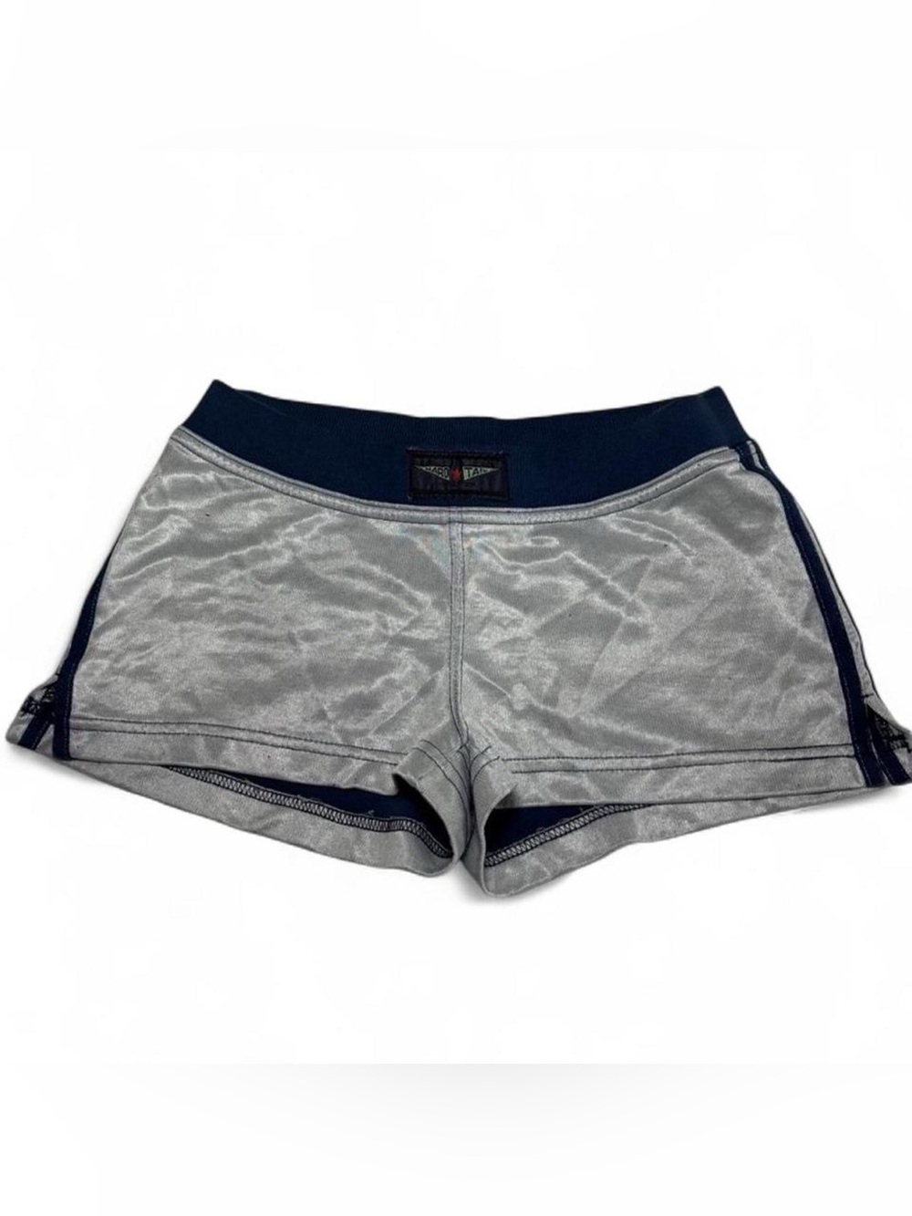 Kids Y2K Hard Tail track shorts silver and navy blue